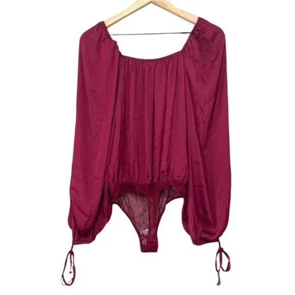 NWT Free People Another Round Balloon Sleeve Bodysuit XS Satin Loose Boho - Picture 9 of 11